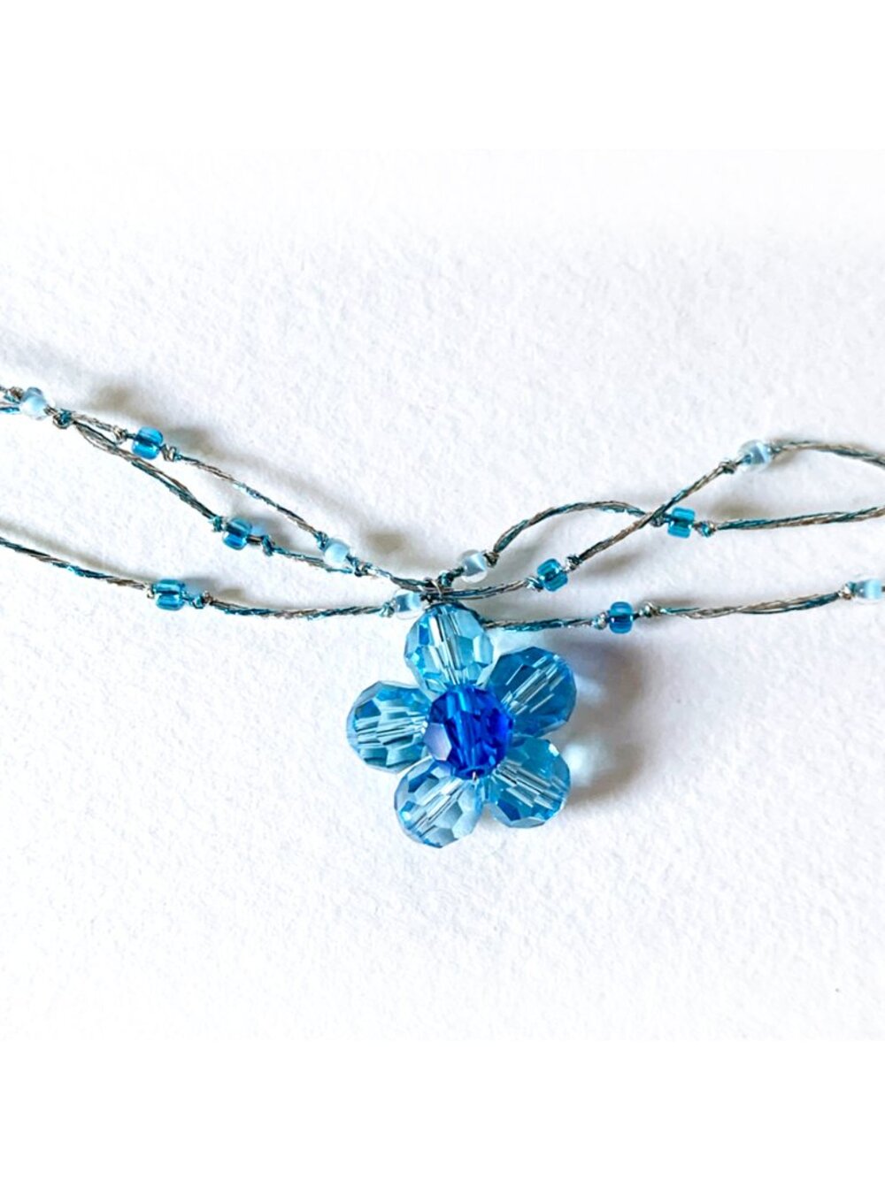 Crossroads Silk Thread & Blue Crystal Flower Necklace